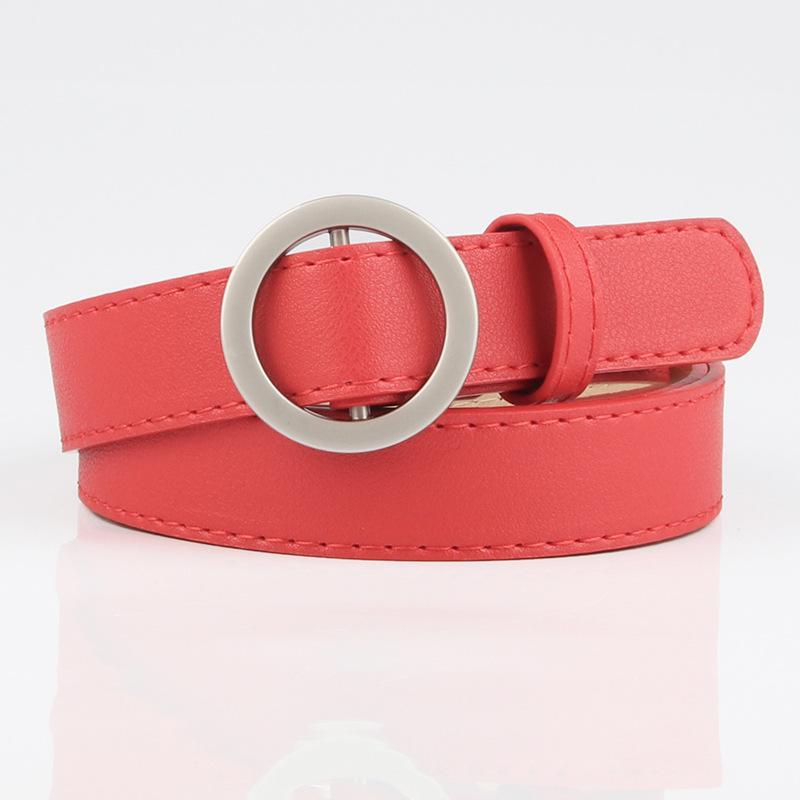 Ladies' Fashionable Pu Round Buckle, Hole-free, Simple Belt, Student Jeans Belt, Versatile Thin Waist Belt