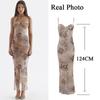 Summer Spaghetti Strap Leopard Printing Dress Elegant Vintage Bodycon Mesh Birthday Wedding Guest Party Dress Long