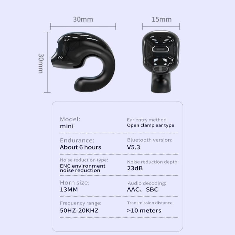 Наушники-клипсы для ушей Беспроводные наушники Bluetooth 5.3 с сенсорным управлением Одинарная гарнитура HiFi стерео спортивные наушники-вкладыши