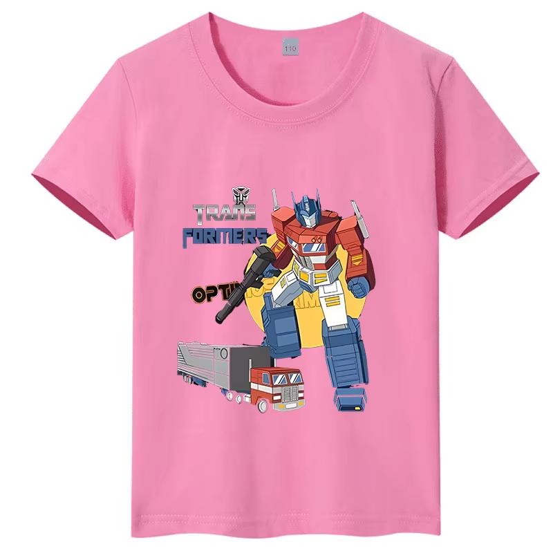 New Summer Childrens Pure Cotton Tshirt Featuring Transformers Optimus Prime Cartoon Print Casual Parentchild Top