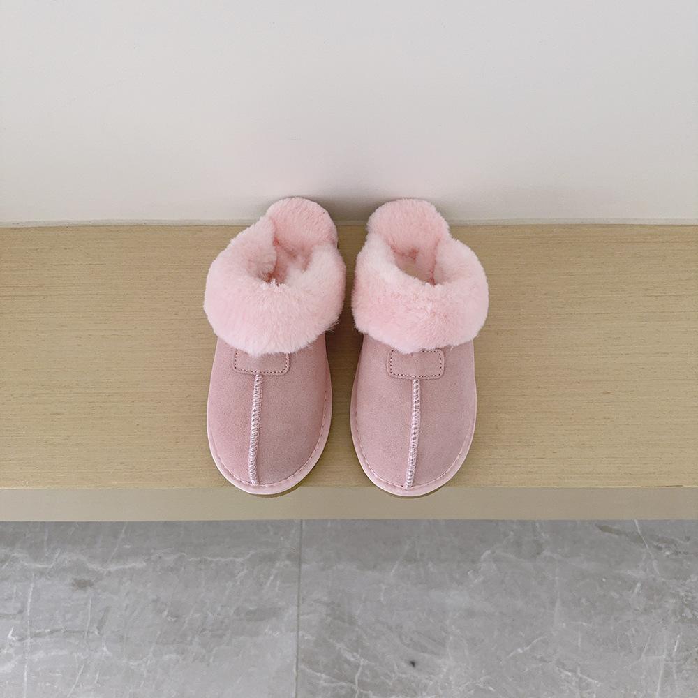 Winter indoor bag head sheepskin integrated slippers female parent-child fluffy slippers