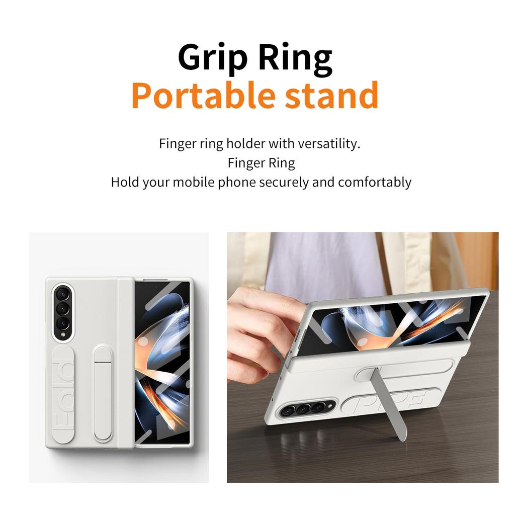 Чехол для Samsung Galaxy Z Fold4 5G с подставкой и ремешком на запястье, ПК чехол для телефона с защитной пленкой из закаленного стекла