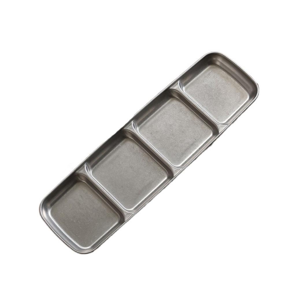 2Pcs Stainless Steel Korean Sauce Dish Irregular Shape Industrial Style Condiment Dish Vintage Separated Seasoning Tray BBQ