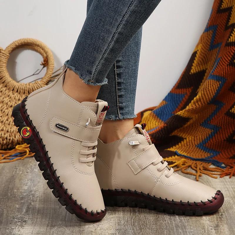 Коричневые ботильоны из искусственной кожи на плоской подошве для женщин, трендовые высокие кроссовки на шнуровке, женская удобная повседневная обувь с мягкой подошвой, Botas Mujer