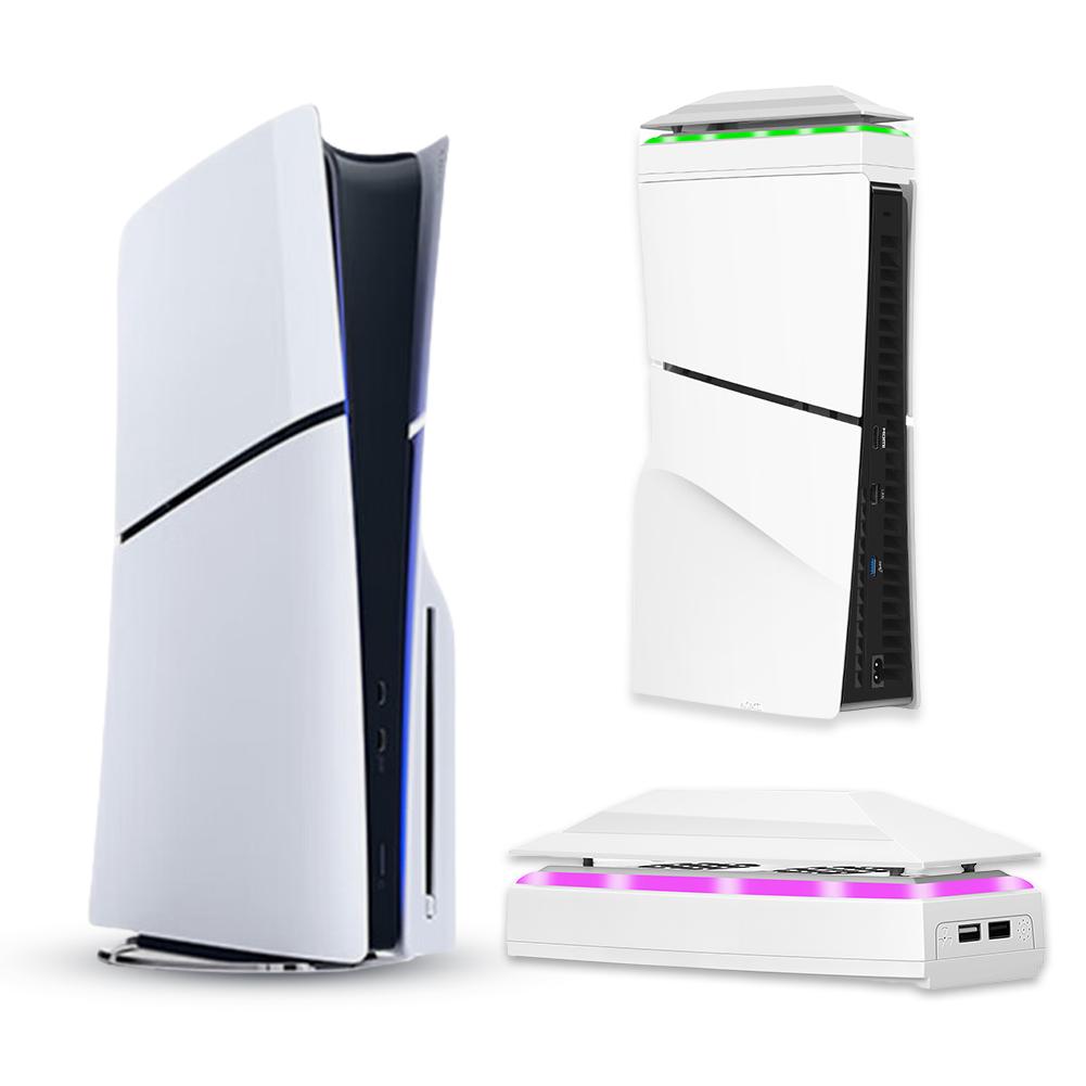 Верхний RGB охлаждающий вентилятор с пылезащитной крышкой, красочный светодиодный свет, 2 USB-порта, регулируемый вентилятор для консоли PS5 Slim Disc/Digital