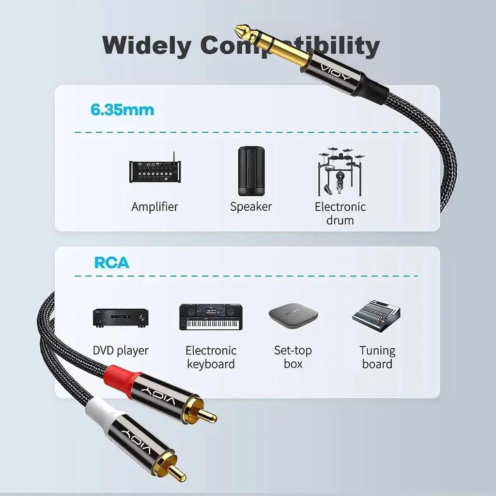 Аудиокабель RCA на 6,35 мм, усиленный, с разъемом 1/4 дюйма TRS на 2 RCA, стерео Y-разветвитель, кабель-адаптер для динамика, AV-ресивера, усилителя. Хороший продукт.