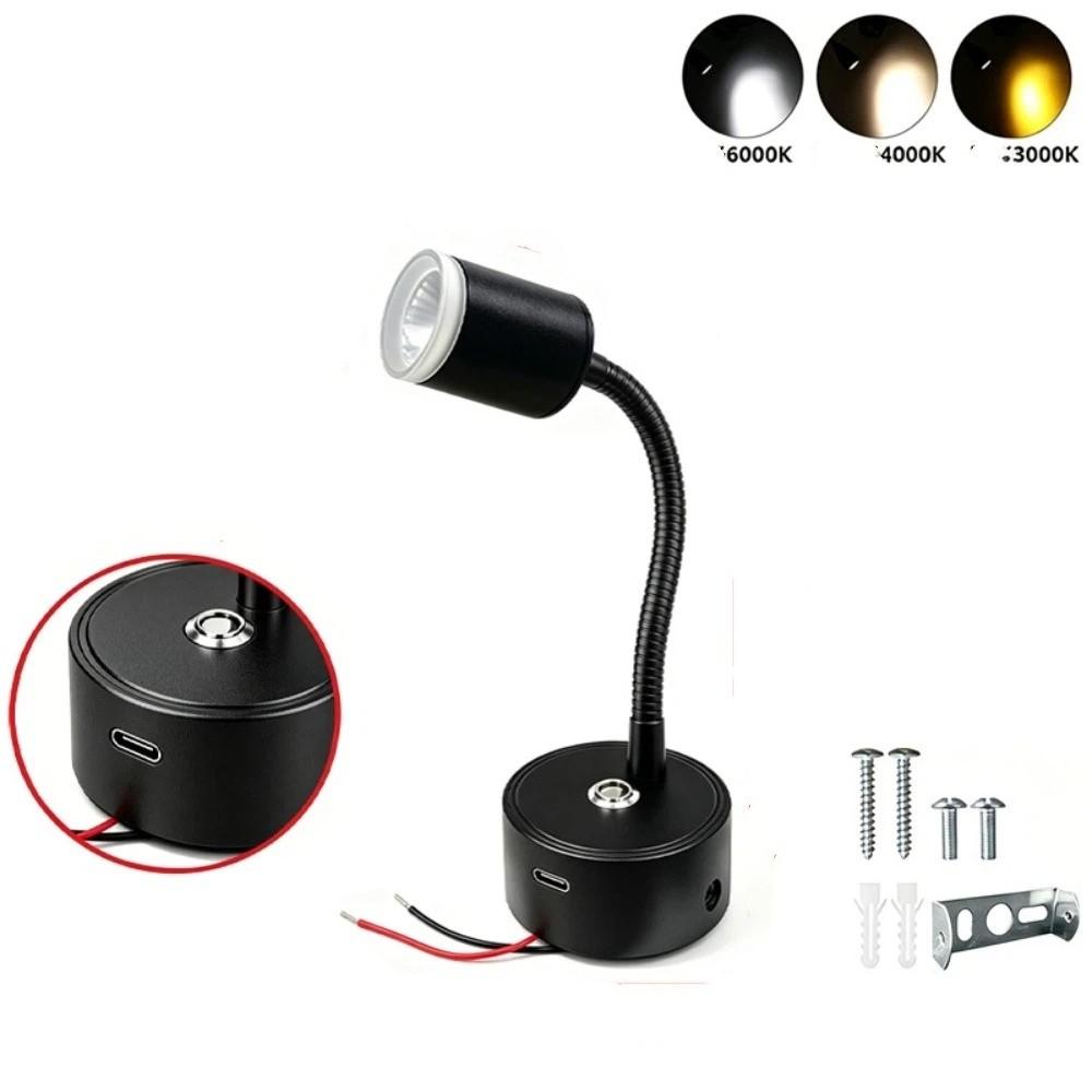 Type-C & USB Outlet LED Reading Lamp Flexible Gooseneck Wall Light Indoor
