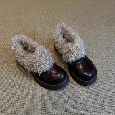 Версия из овчины~ Французские нежные бархатные теплые пушистые туфли на толстой подошве, британский стиль, универсальные туфли-лодочки на толстом каблуке, женский тренд