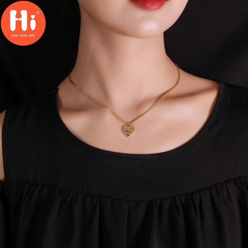 Привет, ожерелье из нержавеющей стали, титановая сталь, золотой цвет, свадебные подвески в форме сердца для женщин