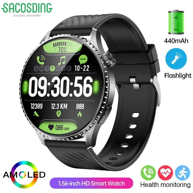 SACOSDING 2025 ECG Smart Watch Men 1.56” AMOLED Screen Heart Rate Blood Pressure Monitoring Watches NFC Access Control Smartwatch