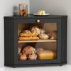 Corner Bread Box for Kitchen Countertop, Black Bread Storage Container for Homemade Bread, Two Layer Breadbox Under Cabinet Mount