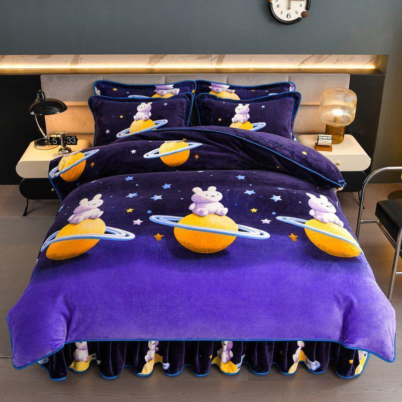 G5Z9 Jin Double-Sided Thickened Velvet Four-Piece Bedding Set for Weddings