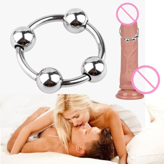 Мужское кольцо для пениса из нержавеющей стали с четырьмя бусинами, кольцо для головки, кольцо для пениса с замком, кольцо для мошонки