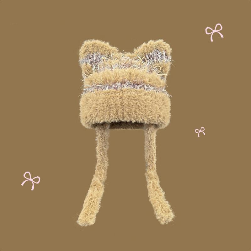 Шапка женская новая осенне-зимняя милая плюшевая шапка с кошачьими ушками теплая защита ушей большой обхват головы тренд