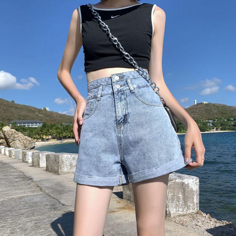 Wowen Classic and Minimalist Fashion Универсальные черные тонкие женские шорты А-силуэта с ультра-высокой талией на весну и лето, свободные, супер-популярные, широкие джинсовые шорты