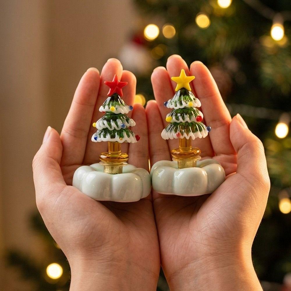 Solid Glass Glass Christmas Tree Figurine Rotating Base Christmas Tree Statue Home Decor