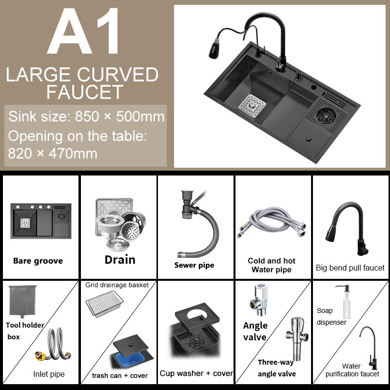 Кухонная мойка Nano Step из нержавеющей стали, стиральная машина для чашек, большая многофункциональная раковина с одним слотом и мусорным баком для кухни