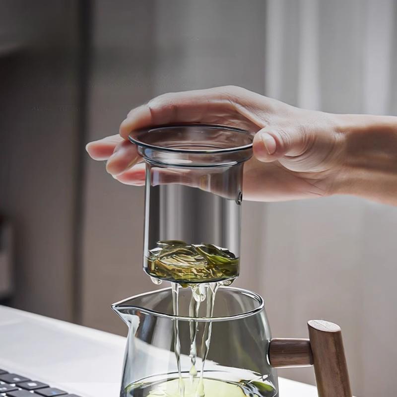 GIANXI Heated Tea Pot Anti-Scald Solid Wood Handle Filter Pots Thickened High Borosilicate Glass Tea Water Separation Teapot