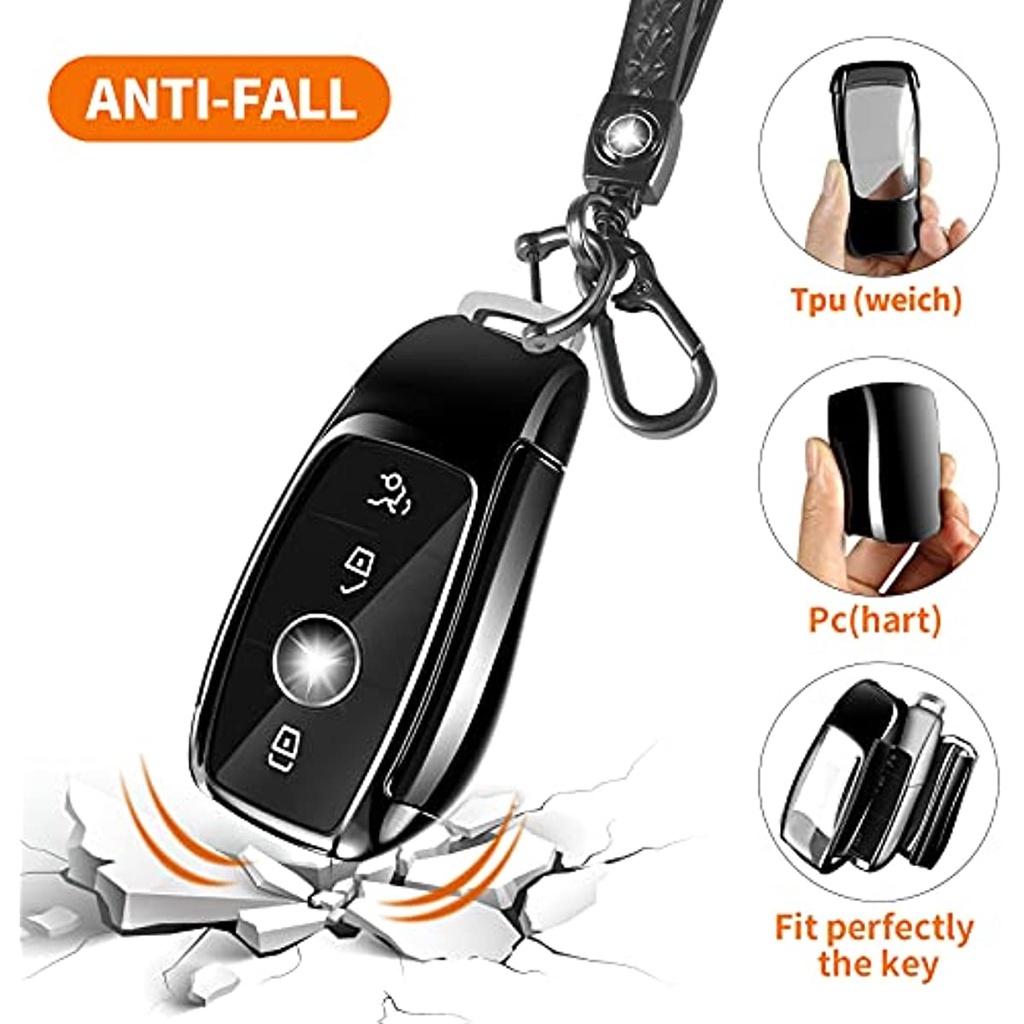 1 х чехол для ключей от машины, чехол для ключей, совместимый с чехлом для ключей Mercedes Benz, чехол для ключей Mb, чехол из ТПУ для класса ABCES Cla Gla Gle Glc Glk Amg (черный)