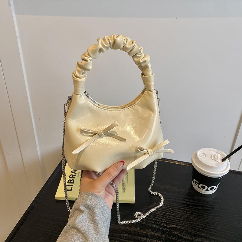 Niche Simple Bow Pleated Handbag Women's 2025 Summer New High-end Messenger Dumpling Bag
