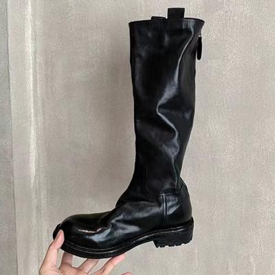 Виноградная мать того же стиля, ретро вымытая лошадиная кожа высокий голенище тонкие средней длины сапоги на толстом каблуке толстой подошве кожаные сапоги-рыцари женские