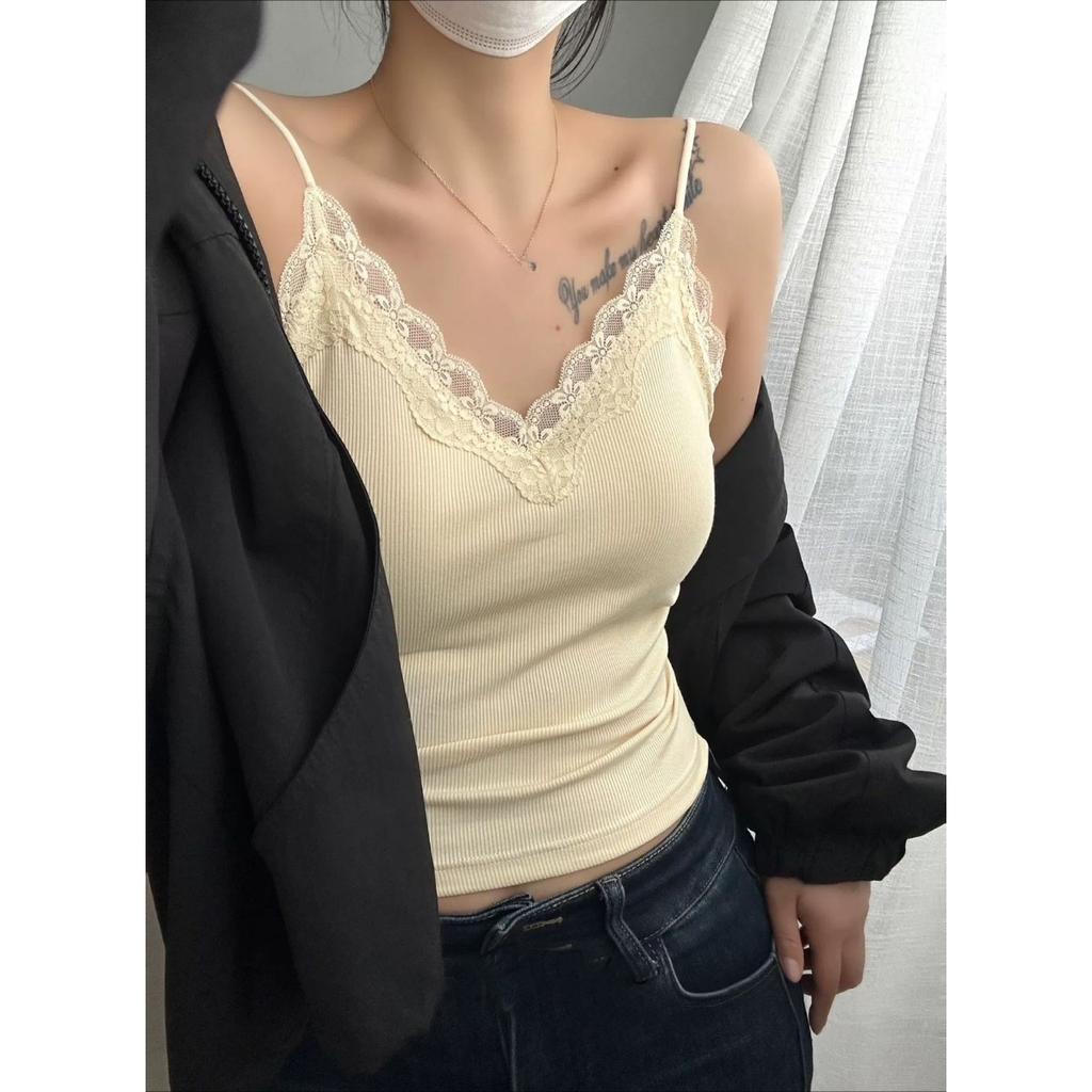 Новая хлопковая кружевная майка с кружевной спинкой, французская нить, фиксированные чашки, присборенные женские топы с V-образным вырезом