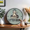 Round Cat-Themed Aluminum Metal Sign "The Litter Room" - Handcrafted Foil Engraved Wall Art for Home, Dorm, Bar, Cafe, Pool,
