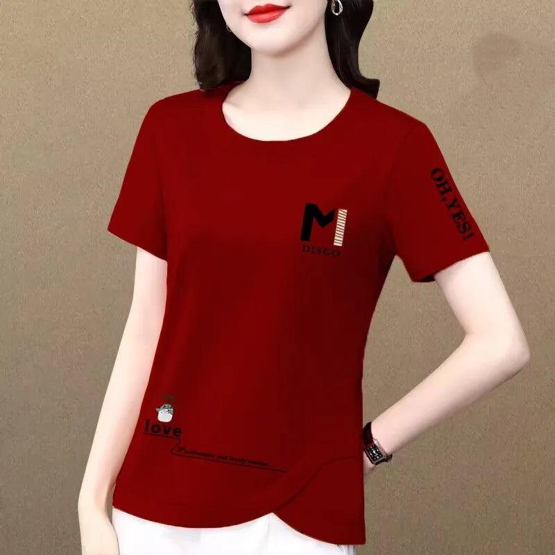 Новинка 2023 года, летняя женская одежда, футболки из чистого хлопка, однотонные свободные топы с короткими рукавами и круглым вырезом