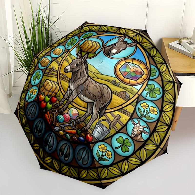 Farmland Donkey Symbols pattern umbrella, portable and foldable design, 8 ribs, a casual accessory for Halloween, Christmas, and birthday gifts.