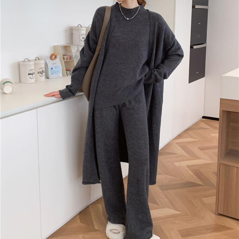 Европейская коллекция andn spot 2024 года, осенне-зимний комплект из жилета, длинного свитера, вязаного свитера и широких брюк, комплект из трех предметов, черный, один размер