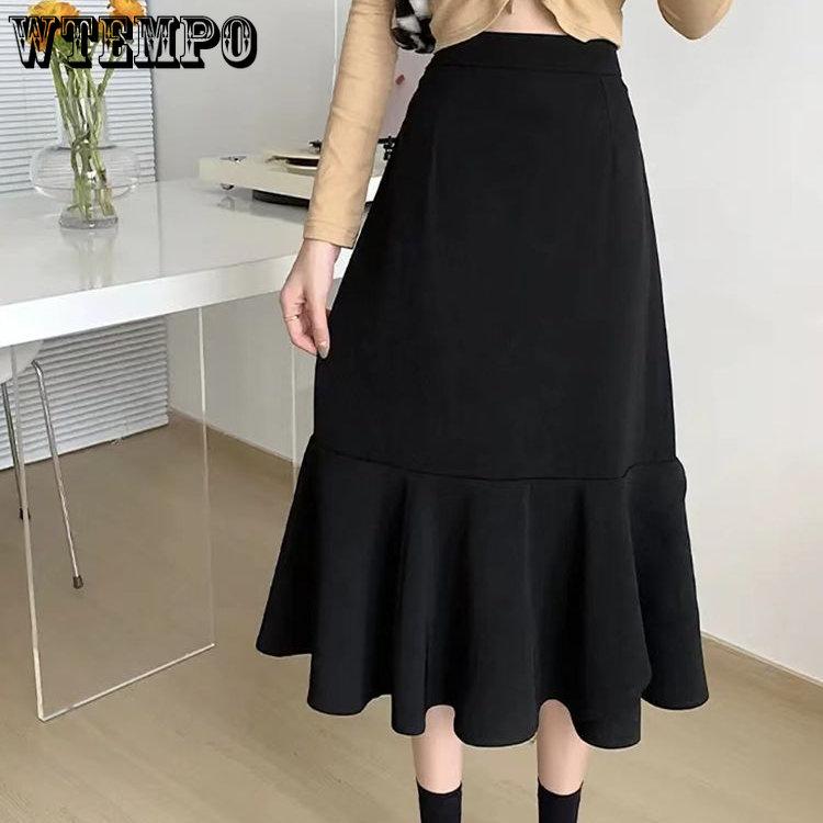 Женская элегантная однотонная юбка средней длины «рыбий хвост» Весенняя мода с высокой талией узкая юбка трапециевидной формы с оборками до середины тела