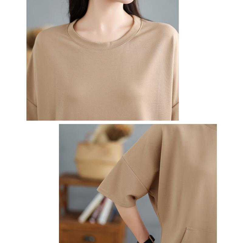 DIMANAF 2025 Летняя футболка больших размеров для женщин Базовая винтажная свободная оверсайз однотонная повседневная с круглым вырезом Топы Футболки