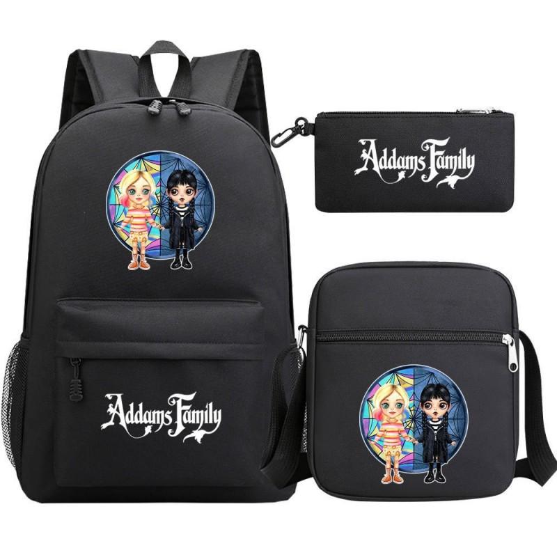Wednesday Inspired Teen School Backpack Set 3pcs Oxford Fabric Dual Shoulder Bag Boys Girls Street Style