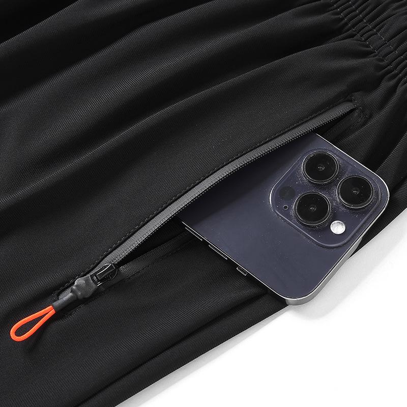 Мужские спортивные шорты-капри больших размеров из быстросохнущего ледяного шелка с принтом молнии