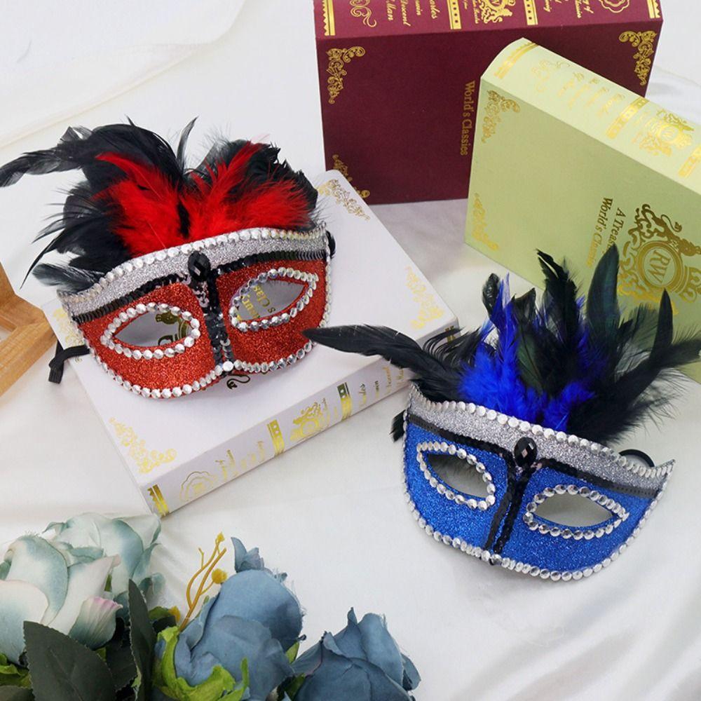 Half Face Halloween Masquerade Mask Party Costume Props Feather Mask Carnival