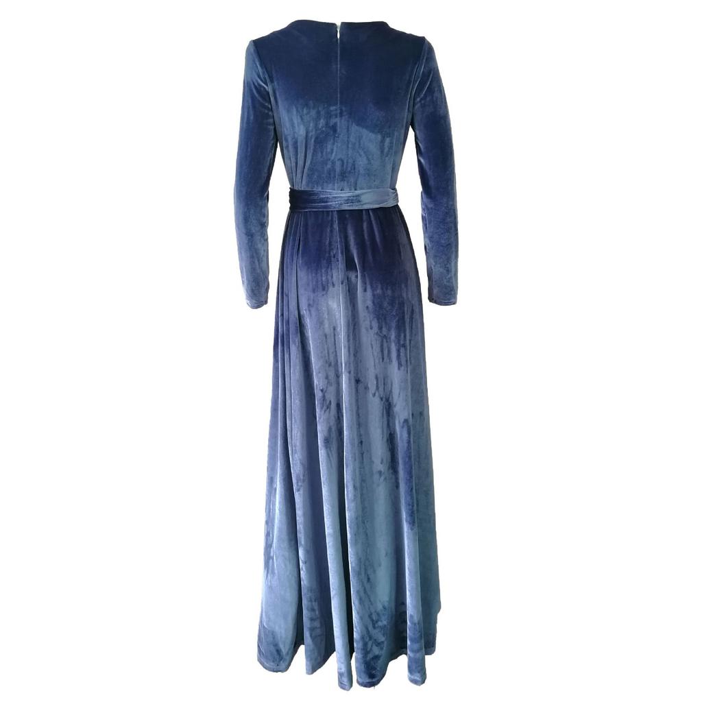 Женское длинное платье, однотонное, с круглым вырезом и высокой талией, на шнуровке, золотые бархатные платья