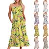Женское длинное пляжное повседневное элегантное платье макси на тонких бретельках с цветочным принтом, струящееся платье в стиле бохо