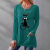 New Pocket Round-neck T-shirt Printed Loose Long-sleeved Women's Dress for Autumn and Winter