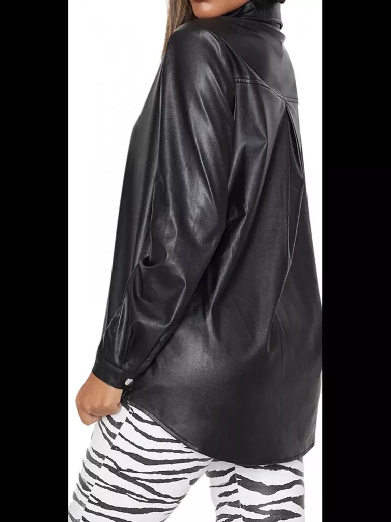 Повседневная черная дизайнерская мягкая стильная рубашка из натуральной кожи для женщин ручной работы