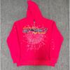 Sp5der FW23 Hoodie Unisex Streetwear Pullover Sweatshirt With Web Print Loose Fit Cotton Blend