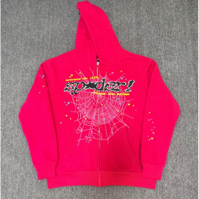 Sp5der FW23 Hoodie Unisex Streetwear Pullover Sweatshirt With Web Print Loose Fit Cotton Blend