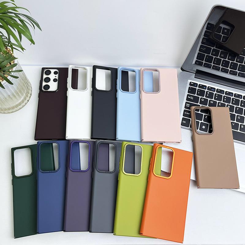 Подходит для Samsung S23ultra Металлическое кольцо для объектива Чехол для мобильного телефона S23plus Маслоотталкивающий Чехол с ощущением кожи S22 Однотонный защитный чехол
