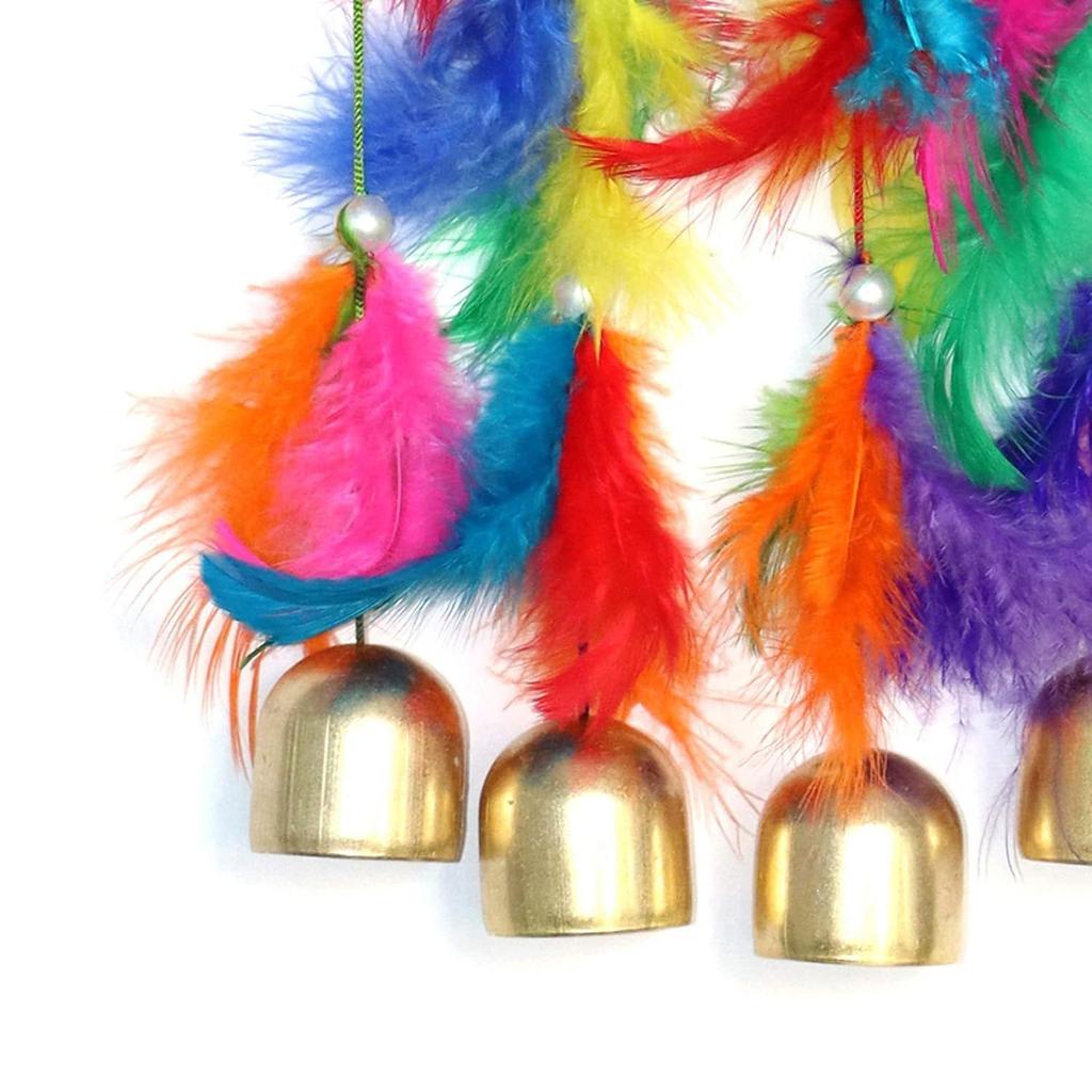 Metal, Bell, Feather, Bead, Thread Wind Chime Dream Catcher for Wall Decor, Bedroom, Balcony, Garden, Kids Room (30 Cm X 13 Cm) Small (Multi)