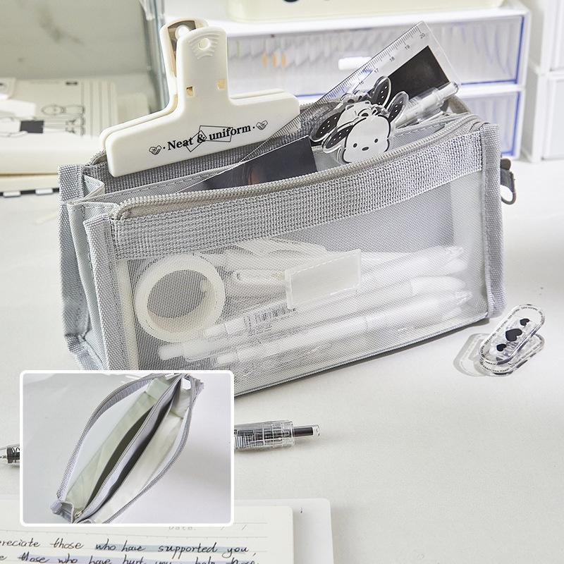 Простой пенал, двухслойный нейлоновый прозрачный пенал, видимая большая вместительная сумка для хранения канцелярских принадлежностей, студенческие принадлежности