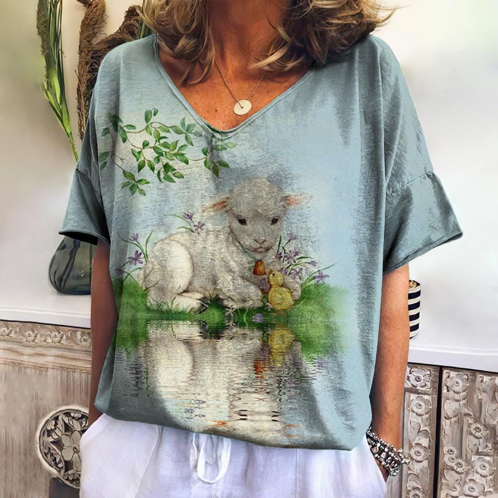 Женская футболка с принтом мультяшного кота, топ больших размеров, летняя женская трендовая одежда, модная рубашка с коротким рукавом и V-образным вырезом, Harajuku