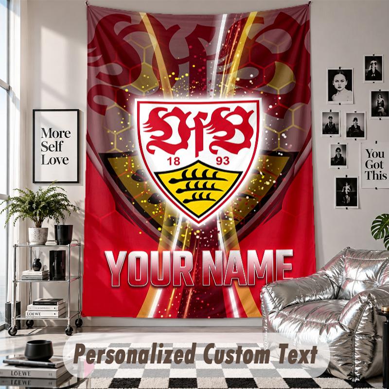 Wall Hanging Tapestry With Custom Name & Text, VfB Stuttgart FC Decorative Tapestry For Bedroom