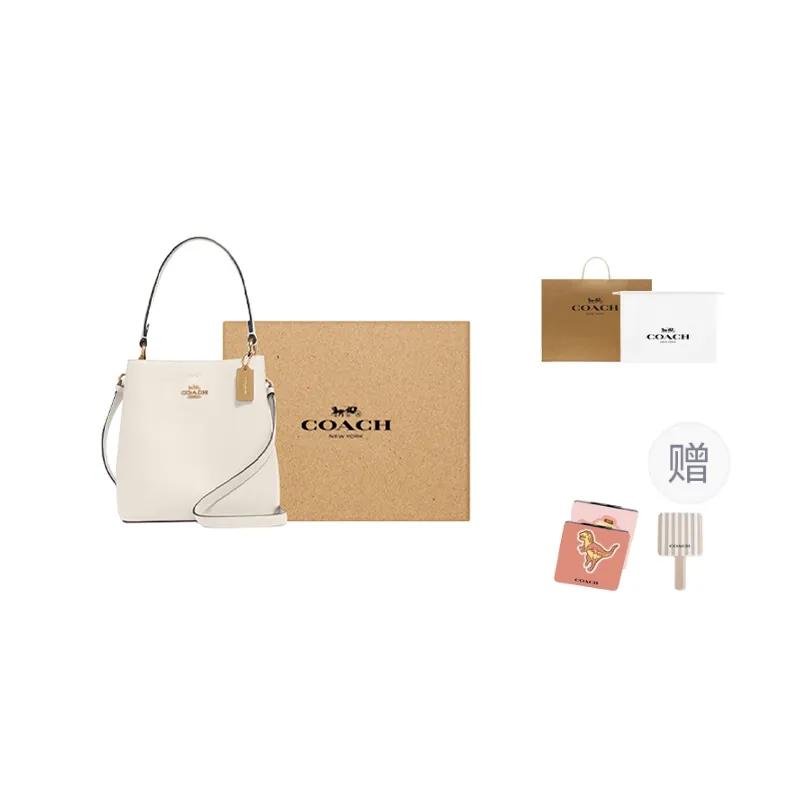 COACH Town Polished Pebbled Leather Bucket Bag , Handbag , Shoulder Bag , Crossbody Bag Small Women's White (Unisex) Shoulder Bags 1011 IMOVG