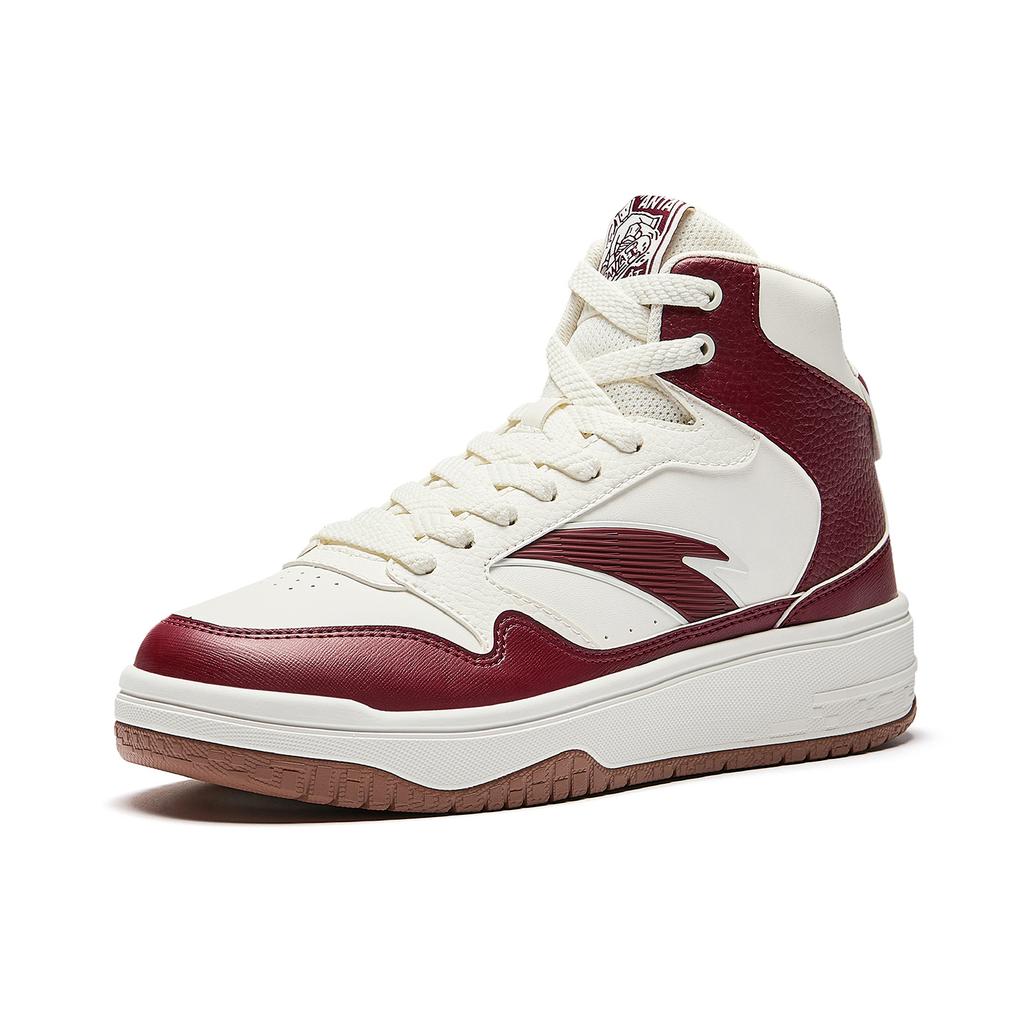 Anta Street Warrior 3 Синтетическая кожа Нескользящие Износостойкие Повседневные Высокие Кеды для Скейтборда Мужские Кроссовки Слоновая кость-Белый Малиновый 912548087-1