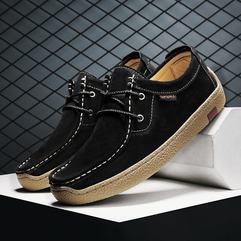 Замшевая кожаная мужская повседневная обувь, удобные мужские туфли на плоской подошве для отдыха, деловые туфли на шнуровке, сверхлегкие туфли для вождения, кроссовки