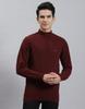 Mens Maroon Solid Stand Collar Sweater